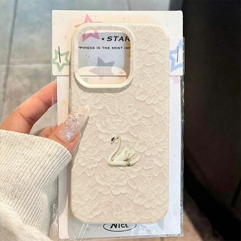 Apple Iphone 16 - Casing Ponsel Motif Angsa Renda Tekstur